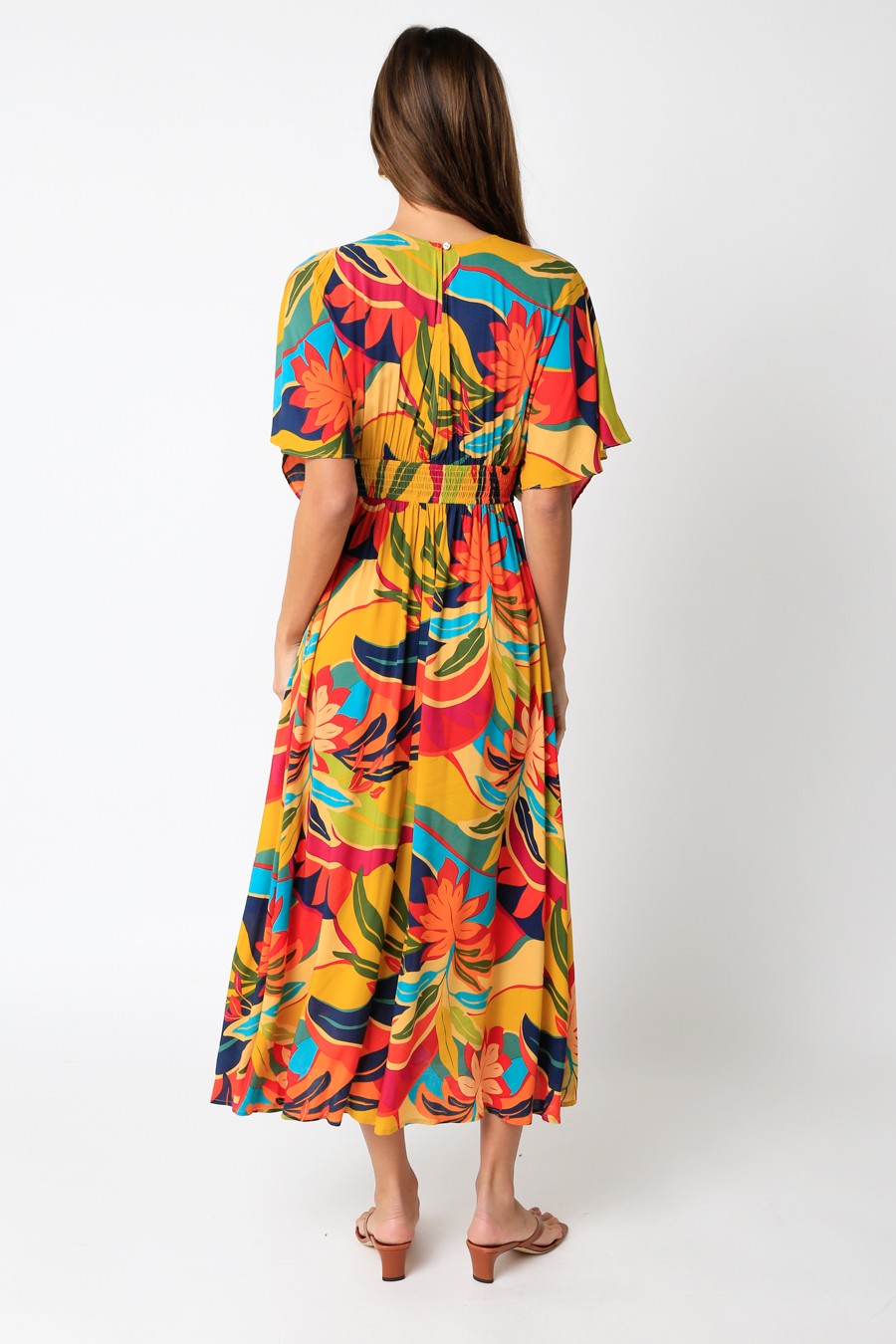 Multi-Color Tropical Print Cover-Up Maxi Dress