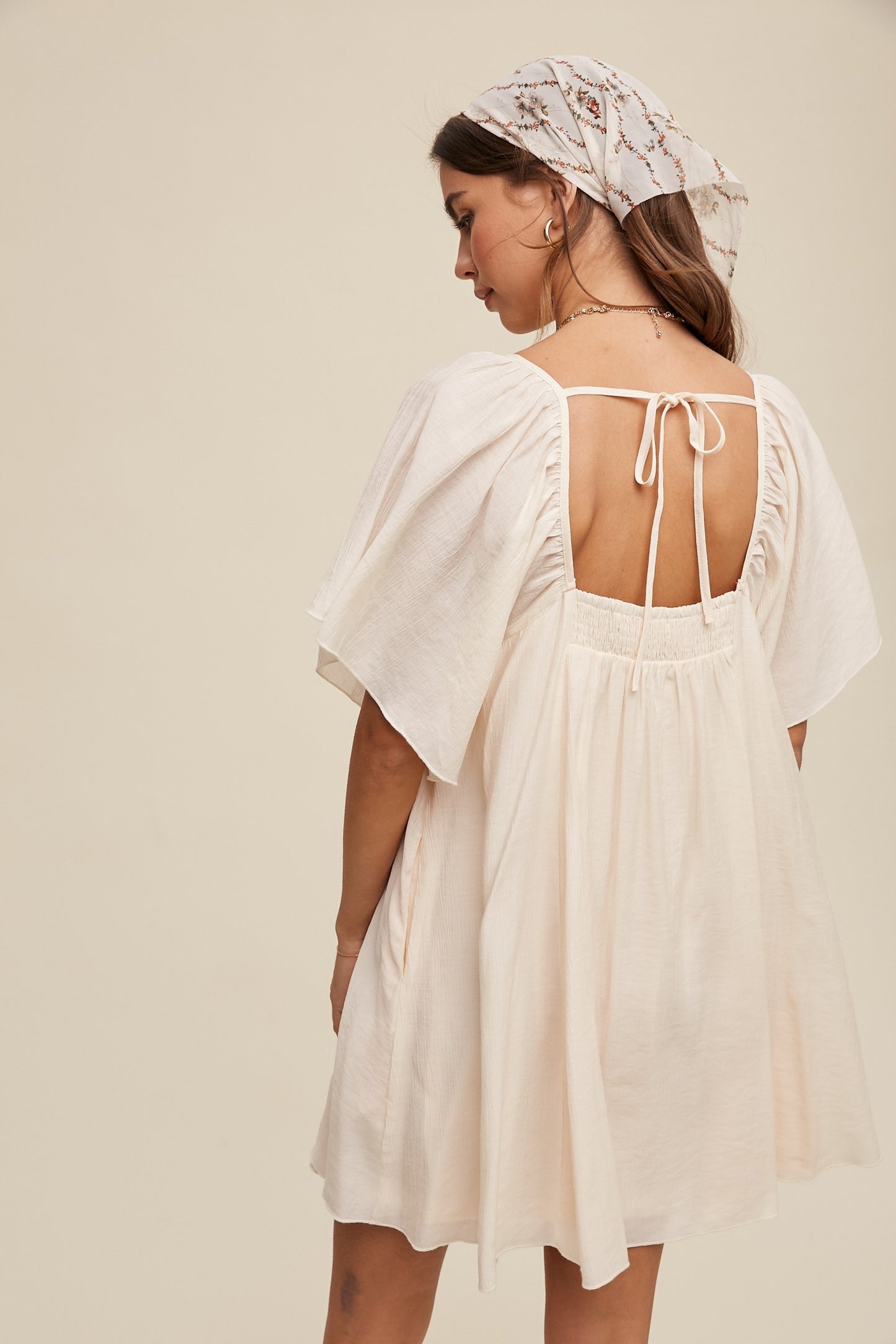 Square Neck Ruffled Design Babydoll Mini Dress