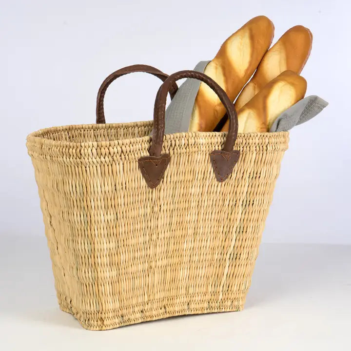 Straw Tote Bag with Leather Straps