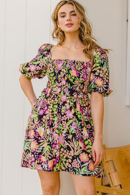 ODDI Floral Tie-Back Mini Dress