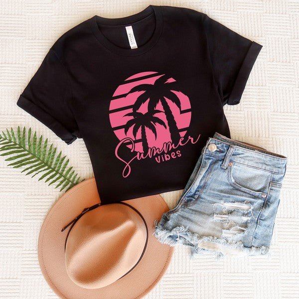 Summer Vibes Palm Trees Short Sleeve Graphic Tee