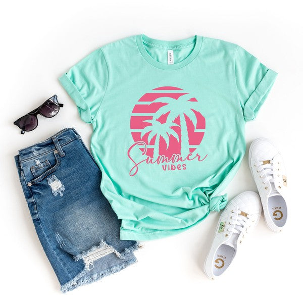 Summer Vibes Palm Trees Short Sleeve Graphic Tee