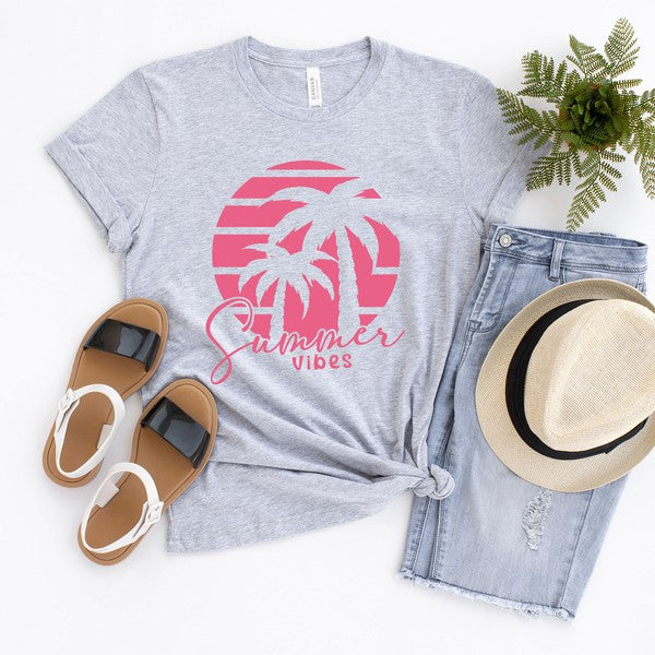 Summer Vibes Palm Trees Short Sleeve Graphic Tee