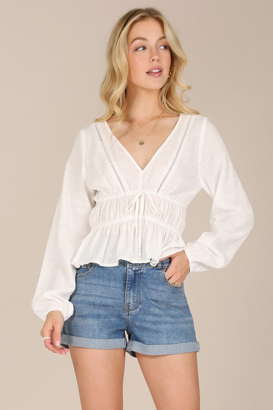 Long Sleev White Sheer Top