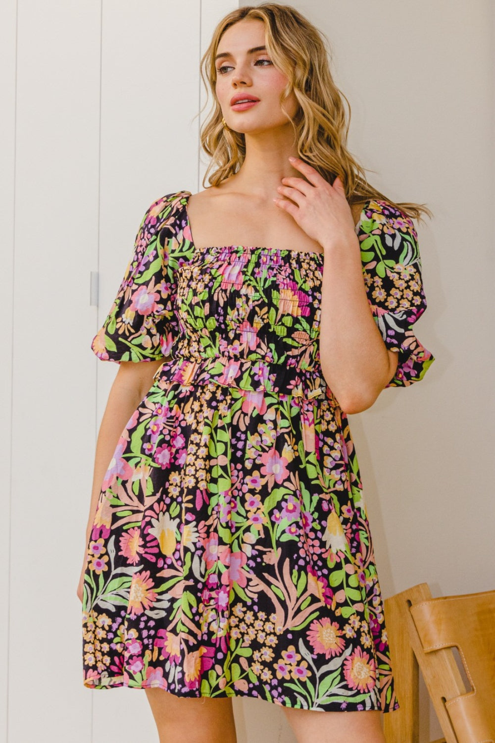 ODDI Floral Tie-Back Mini Dress