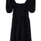 Puff Sleeved Smoked Black Mini Dress