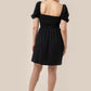 Puff Sleeved Smoked Black Mini Dress