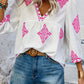 Printed V-Neck Three-Quarter Sleeve Blouse