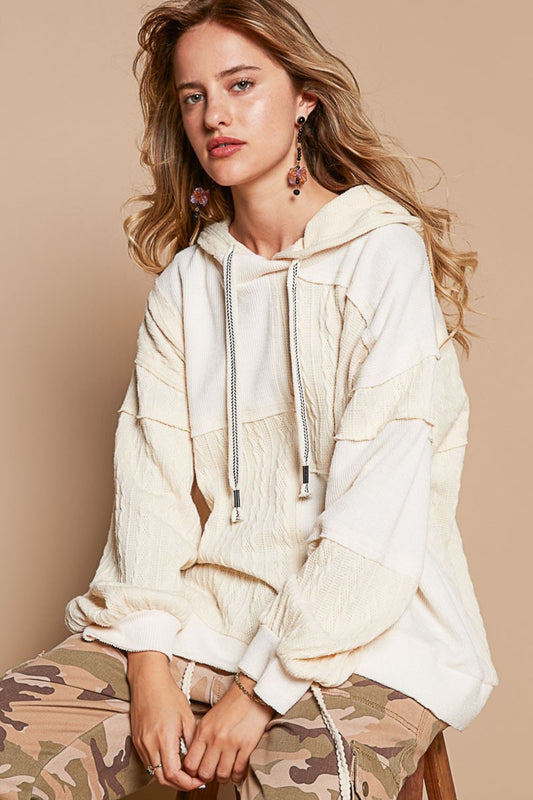 POL Exposed Seam Hooded Knit Top