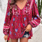 Printed Tie Neck Long Sleeve Blouse