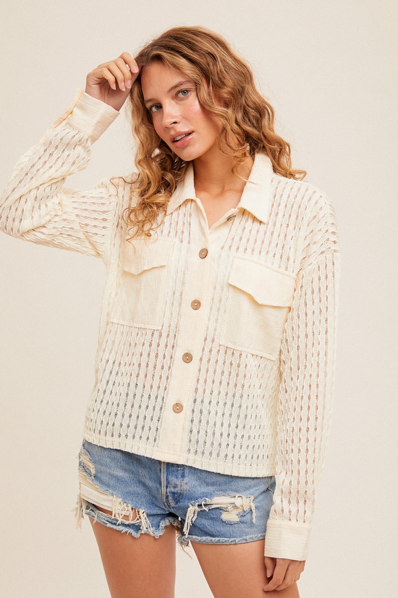 Oversize Front Pocket Button Down Shirt/Jacket