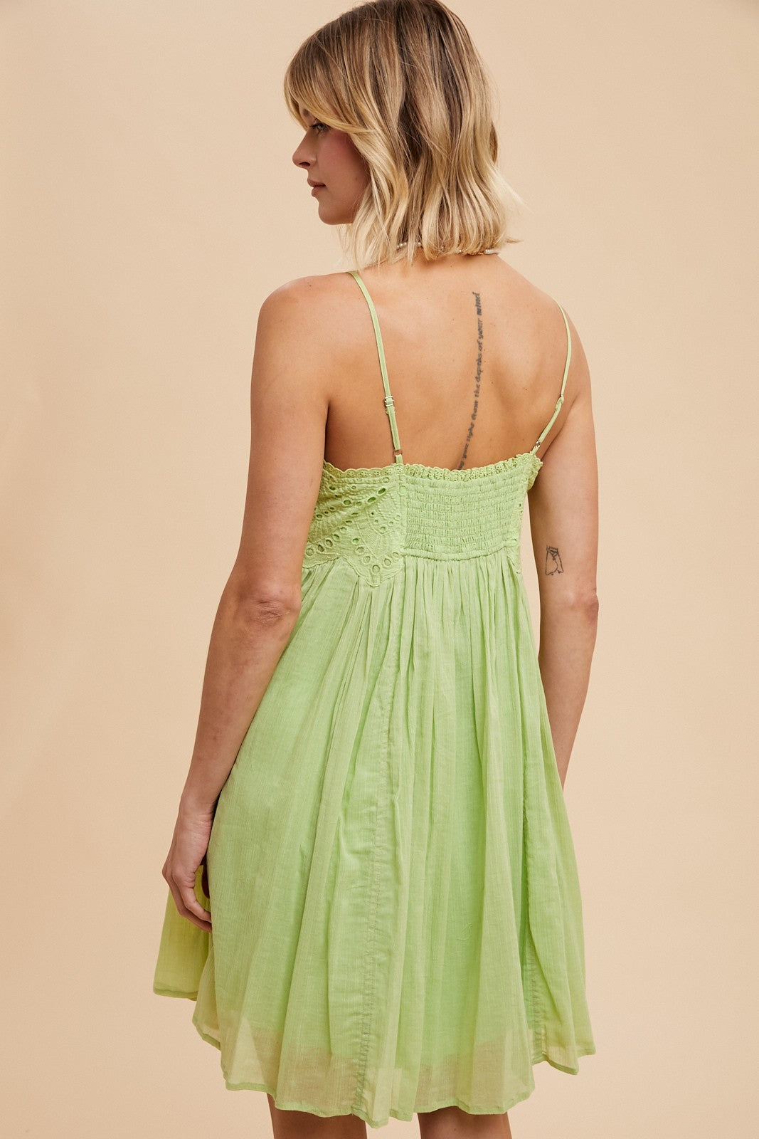 Summer Eyelet Pistachio Babydoll Mini Dress