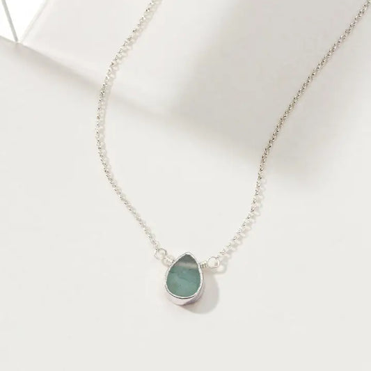 Luna Norte Silver Delicate Gemstone Necklace - Aquamarine