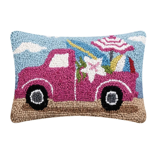 Peking Handicraft Pink Truck Hook Pillow