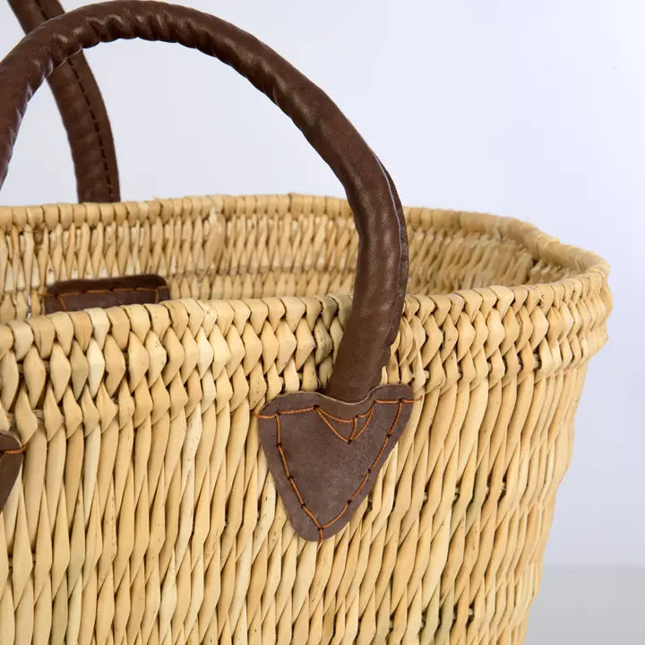 Straw Tote Bag with Leather Straps