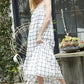 Plieone Grid Print Smocked Midi Dress