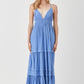 SHIRRED RUFFLE FOLDED DETAIL MAXI DRESS