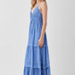 SHIRRED RUFFLE FOLDED DETAIL MAXI DRESS