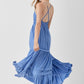 SHIRRED RUFFLE FOLDED DETAIL MAXI DRESS