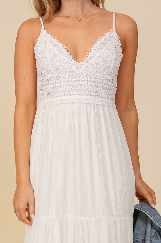 Boho Lace Top White Maxi Dress