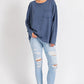 Mineral Washed Round Neckline Long Sleeve Top