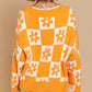 Flower & Checker Board Sweater Top