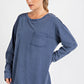 Mineral Washed Round Neckline Long Sleeve Top