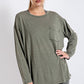 Mineral Washed Round Neckline Long Sleeve Top