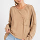 Mineral Washed Round Neckline Long Sleeve Top