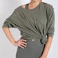Mineral Washed Round Neckline Long Sleeve Top