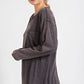 Mineral Washed Round Neckline Long Sleeve Top